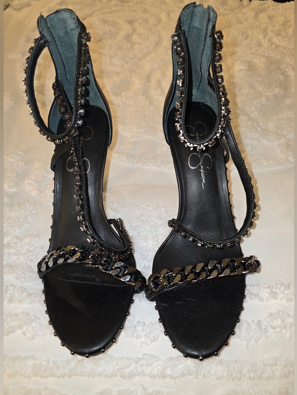 Jessica Simpson Dressy Black Chain-Trim Slingback Sandals